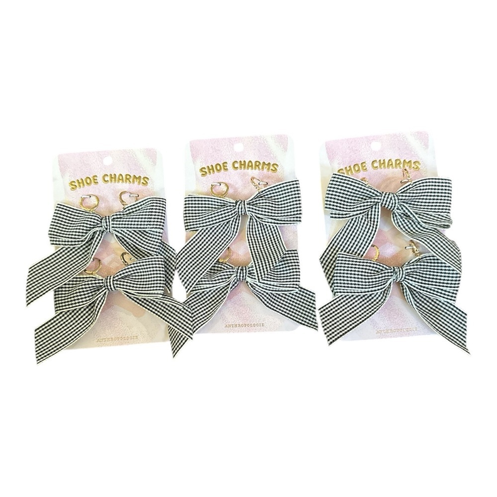 Anthropologie Gingham Bow Shoe Charms 3 Sets 6 Total Black & White NWT